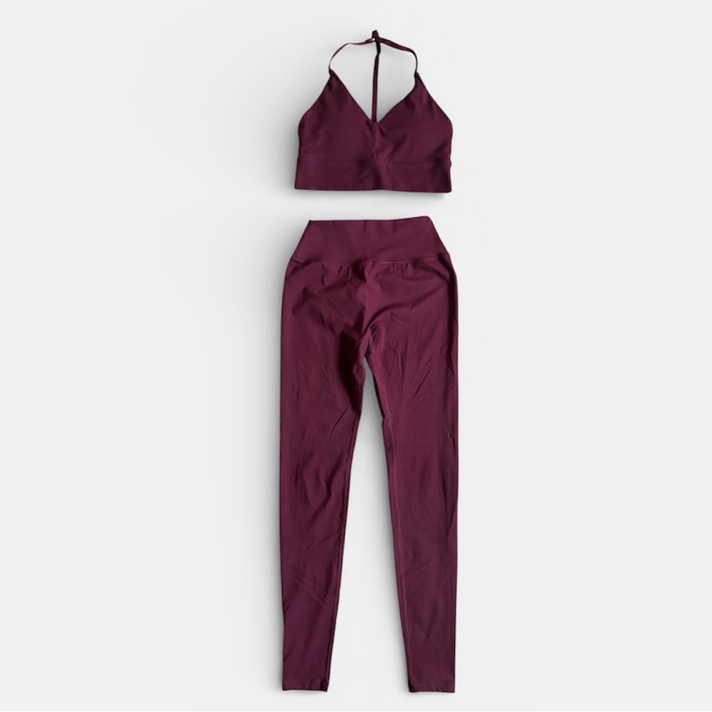 Alphalete Plum High-Waist Leggings & Strappy Sports Bra Set